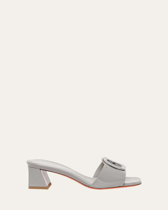 Marta Patent Crystal-Buckle Mule Sandals